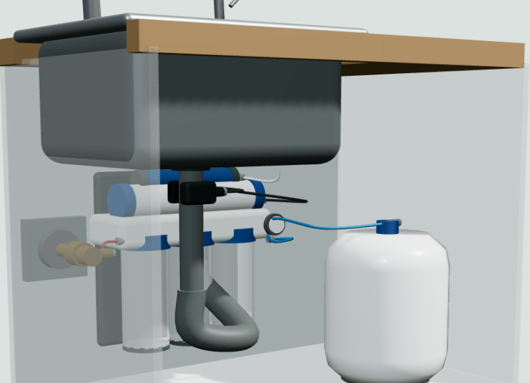 3D under-sink reverse osmosis installation workspace